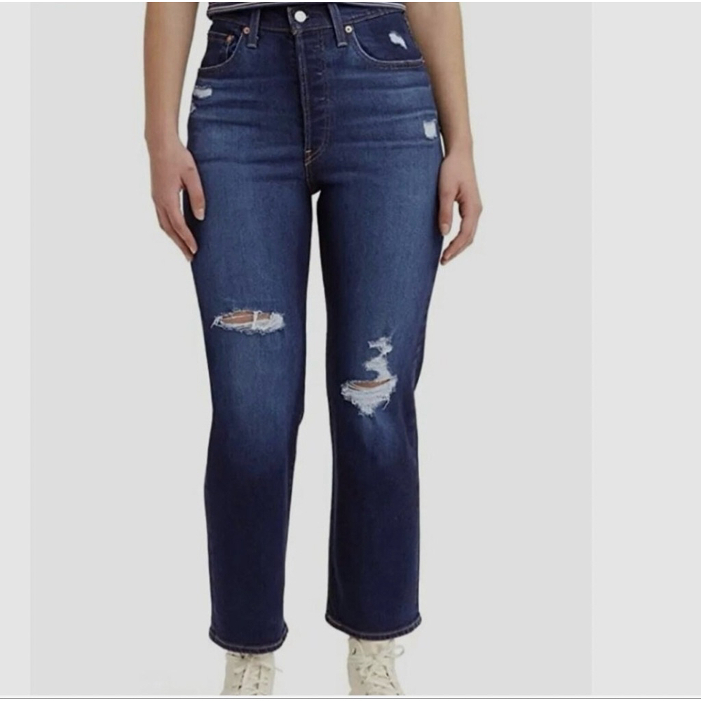 LEVI'S Ultra High-Rise Ribcage Straight Leg Distressed Ankle Jeans Women 29
